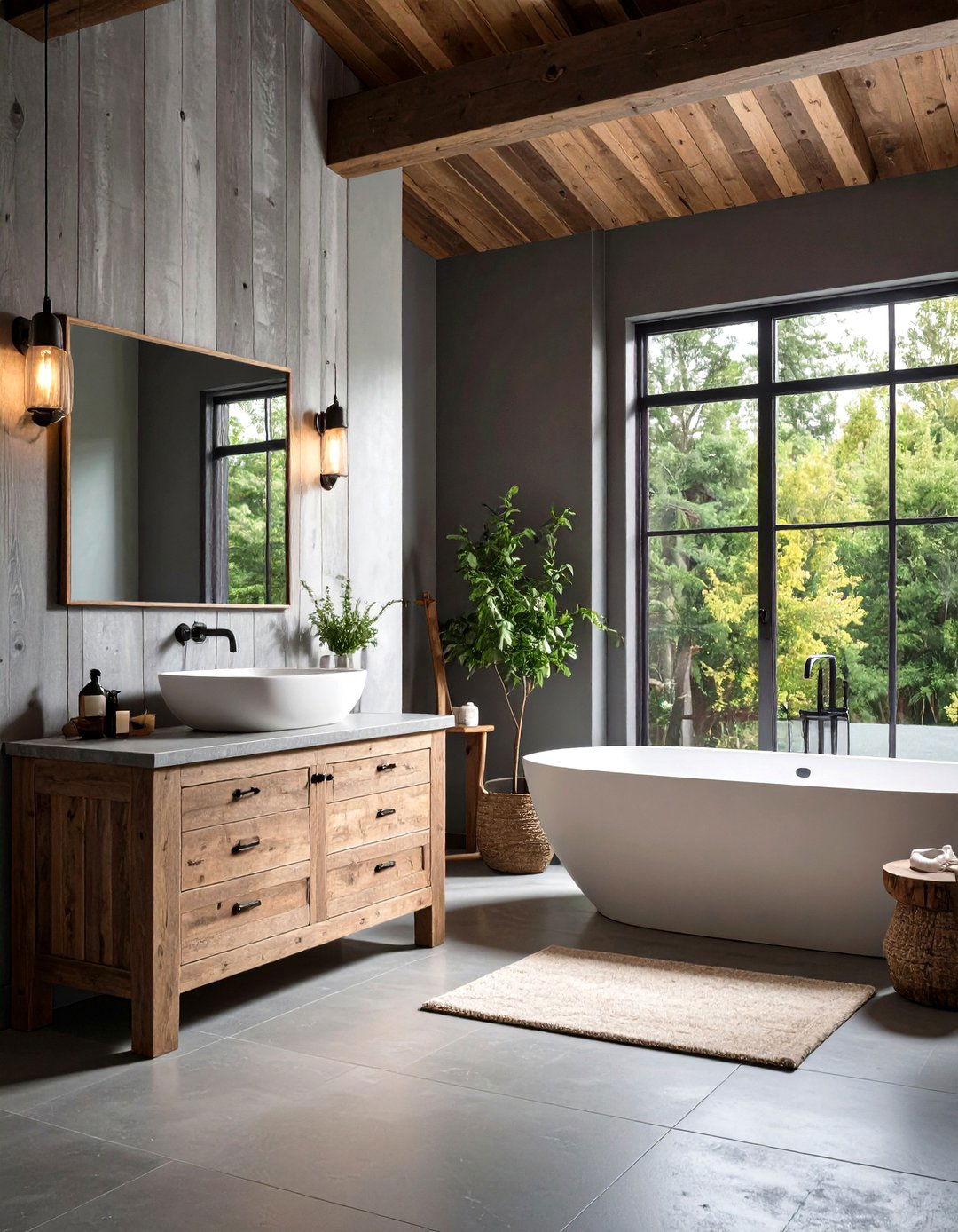 Weathered Wood Rustic Bathroom with Distressed Finishes - 20 Rustic Bathroom Ideas