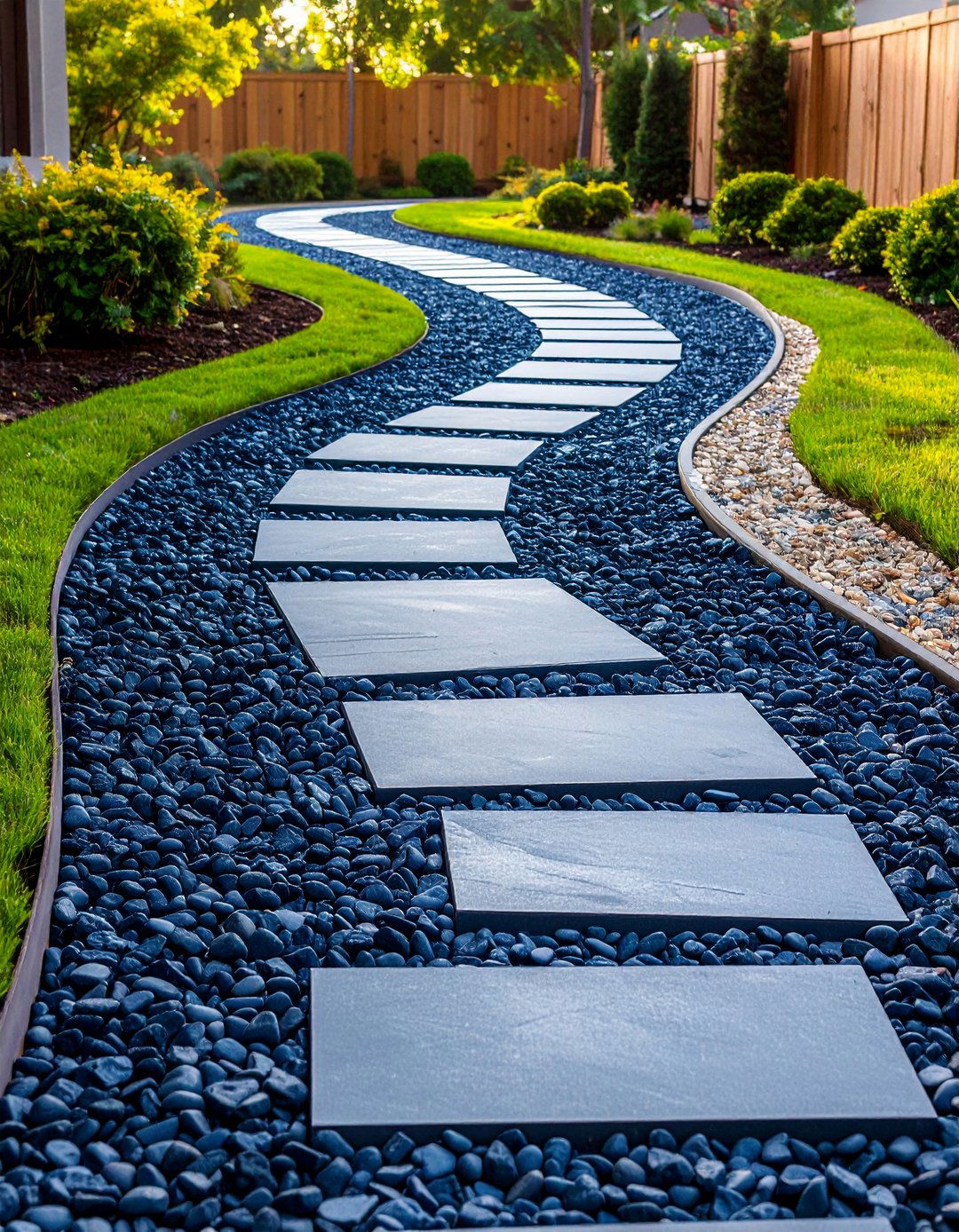 Weed Barrier Path through Utility Easements - 20 Black River Rock Landscaping Ideas