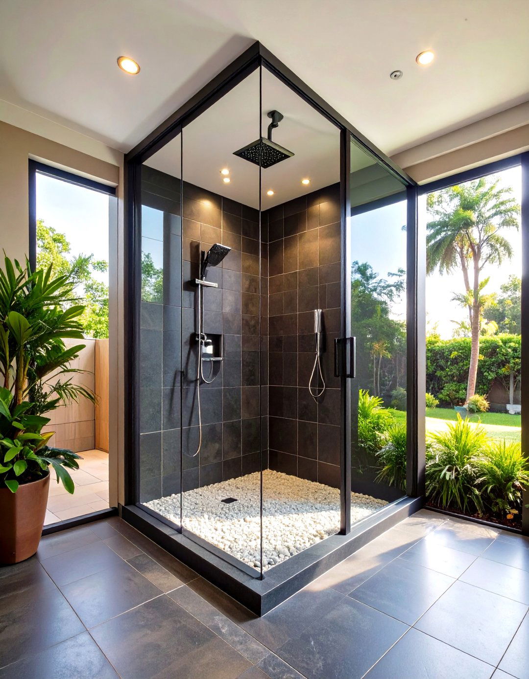 Wet Zone Only Black Tile Bathroom - 20 Black Tile Bathroom Ideas