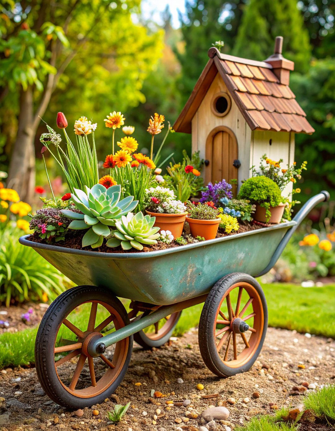 Wheelbarrow Fairy Garden Container Mobile Mini Meadow - 20 Fairy Garden Container Ideas