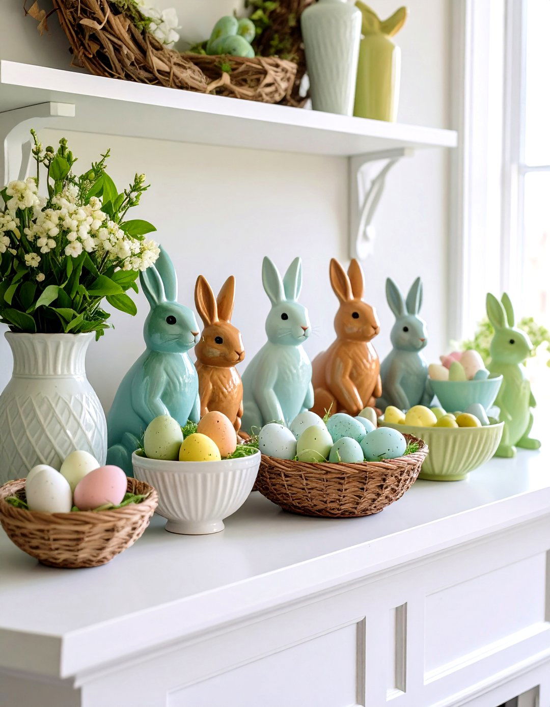 Whimsical Bunny and Egg Accents - 20 Spring Mantel Decor Ideas