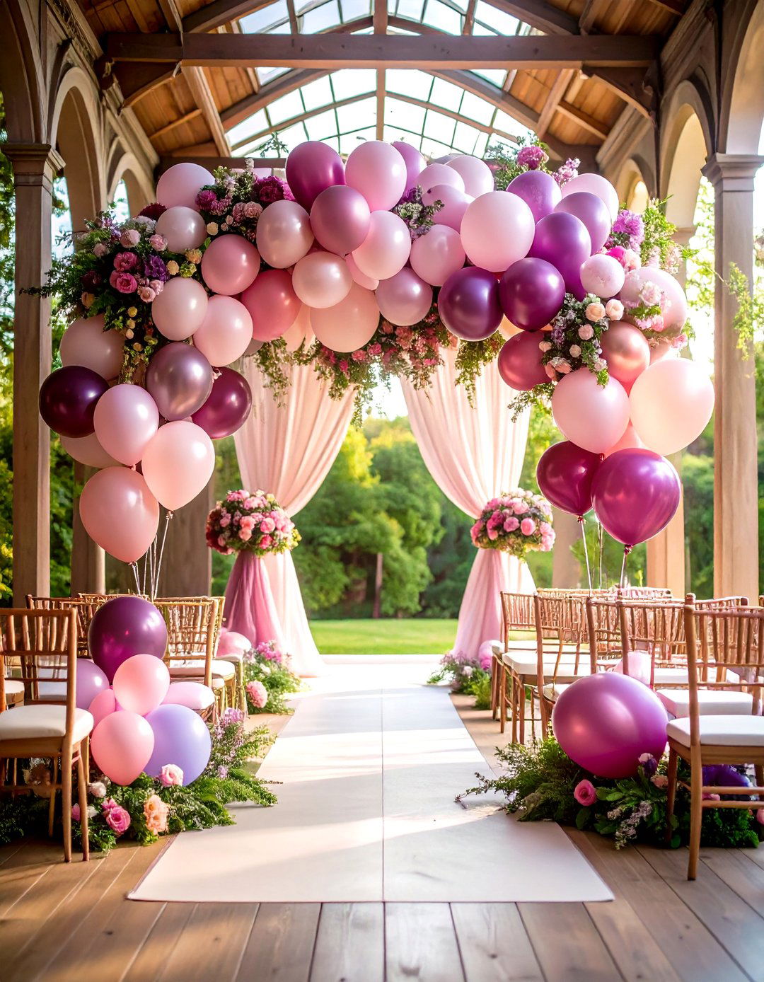 Whimsical Wedding Altar with Balloon Installation Art - 20 Wedding Altar Ideas