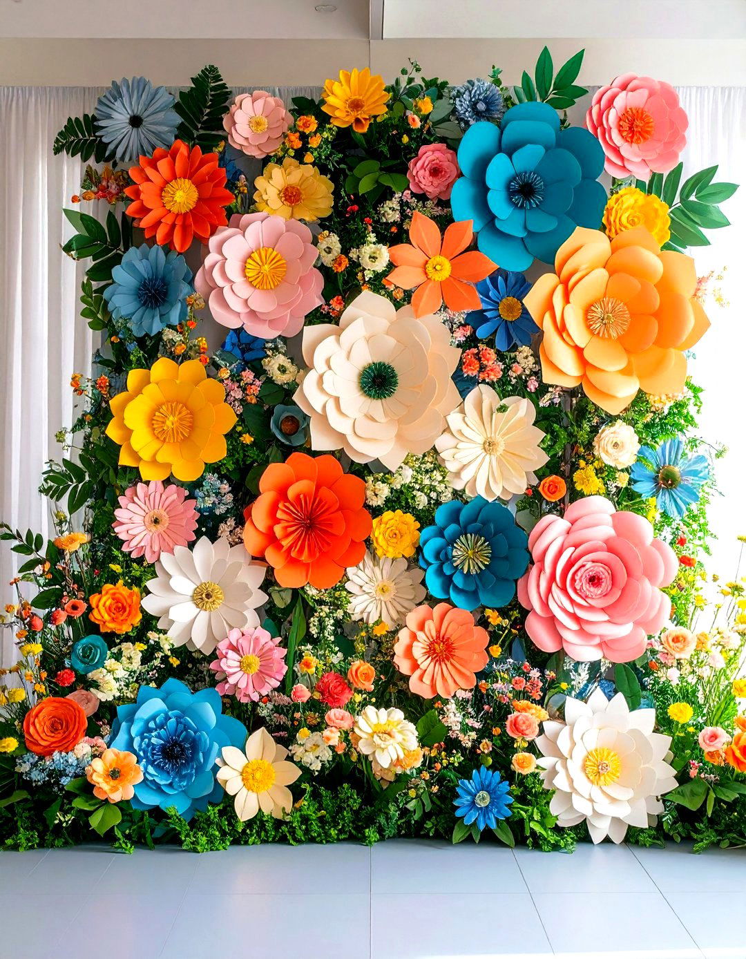 Whimsical Wedding Backdrop with Paper Flower Installations - 20 Wedding Backdrop Ideas