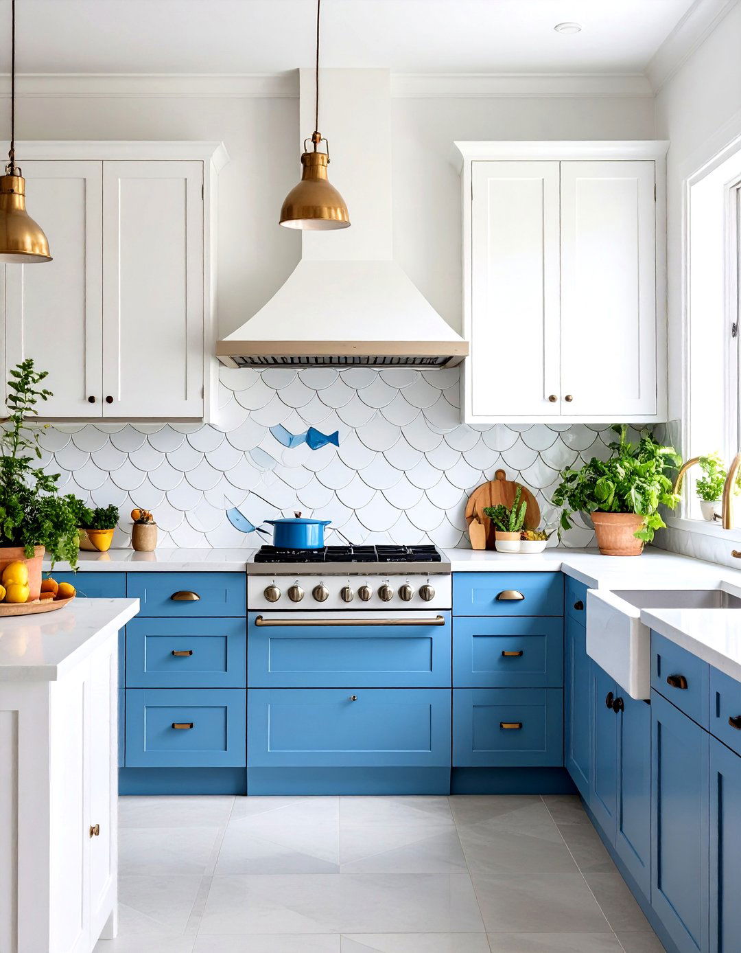 Whimsical White Cabinet Kitchen Backsplash Fish Scale Tiles - 20 White Cabinet Kitchen Backsplash Ideas