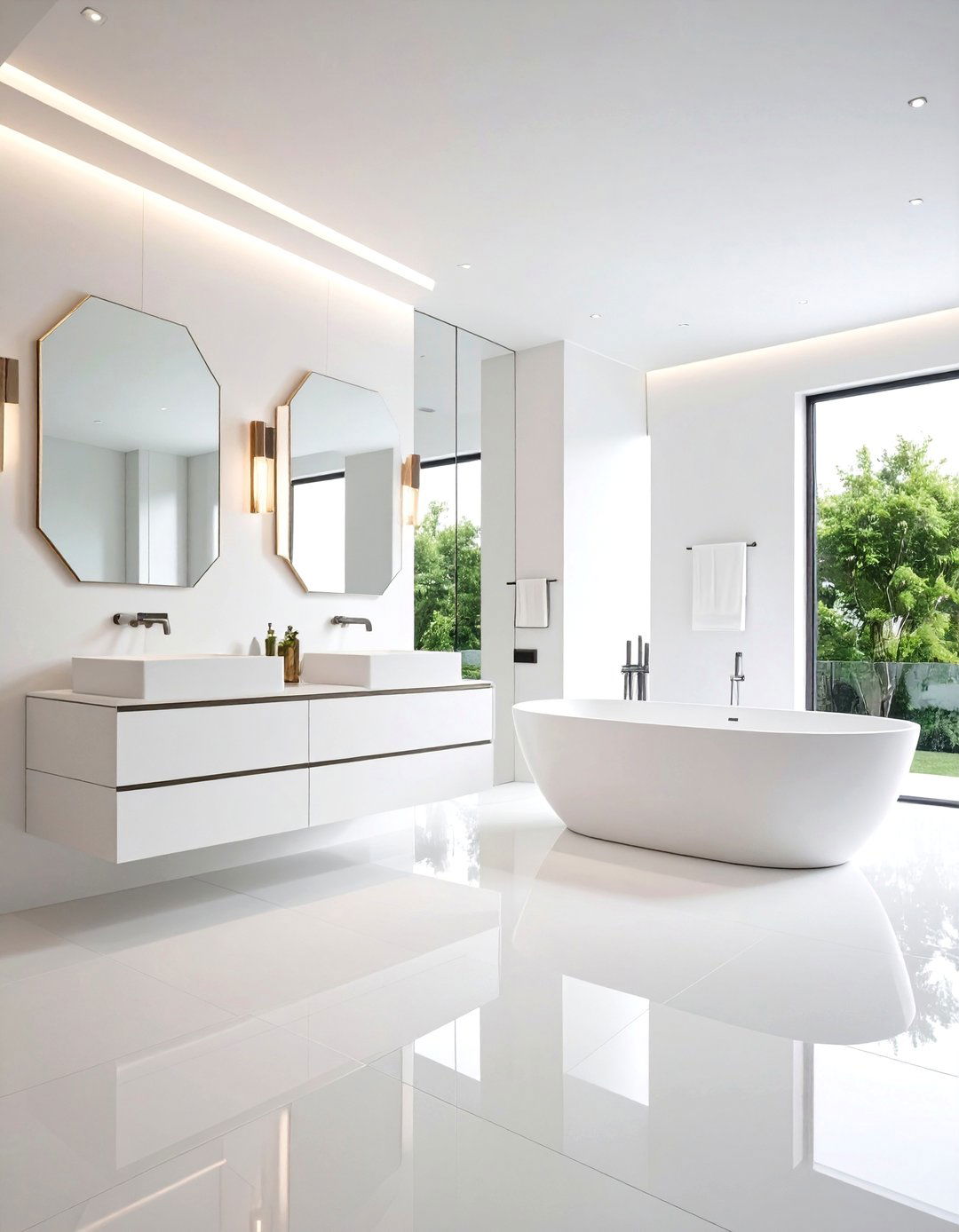 White Bathroom Contemporary Geometric Design - 20 White Bathroom Ideas