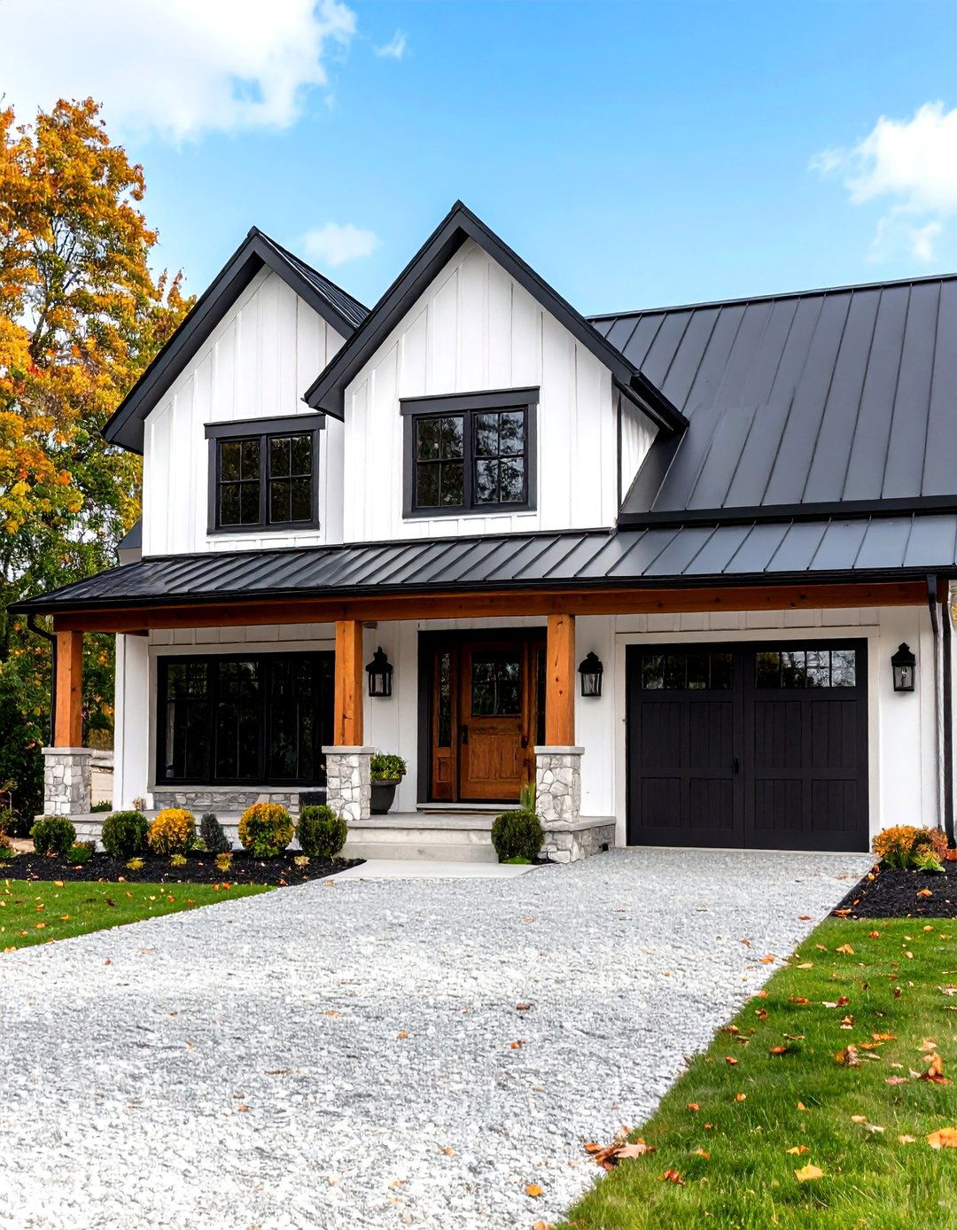 White Board and Batten Farmhouse Design - 20 White Siding House Designs
