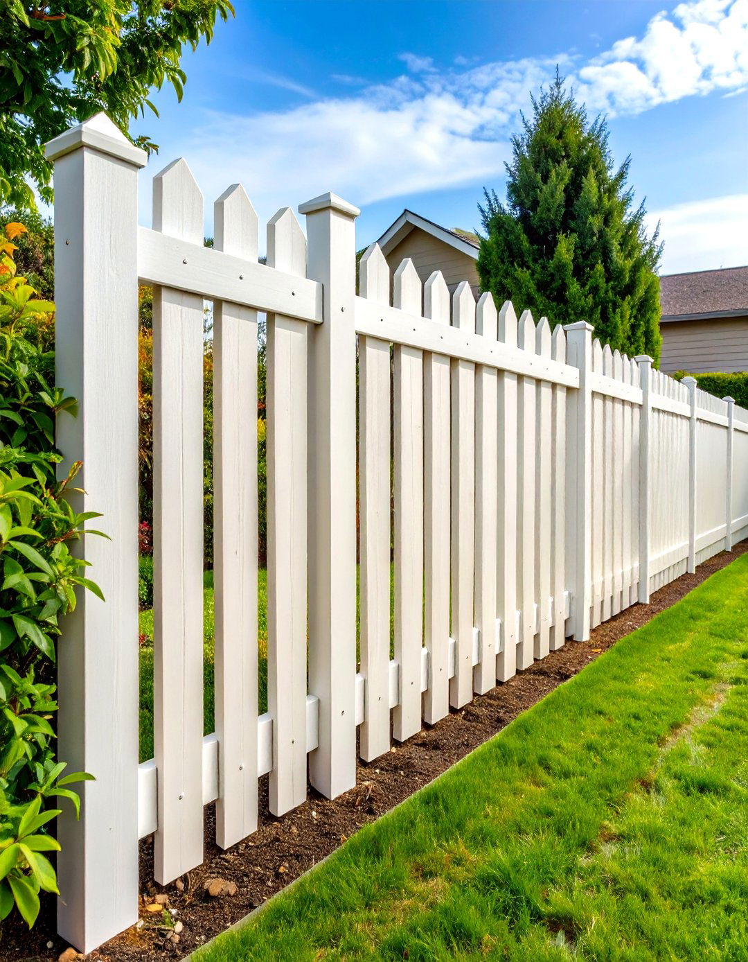 White Board on Board Privacy Fence with Overlapping Design - 20 White Privacy Fence Ideas