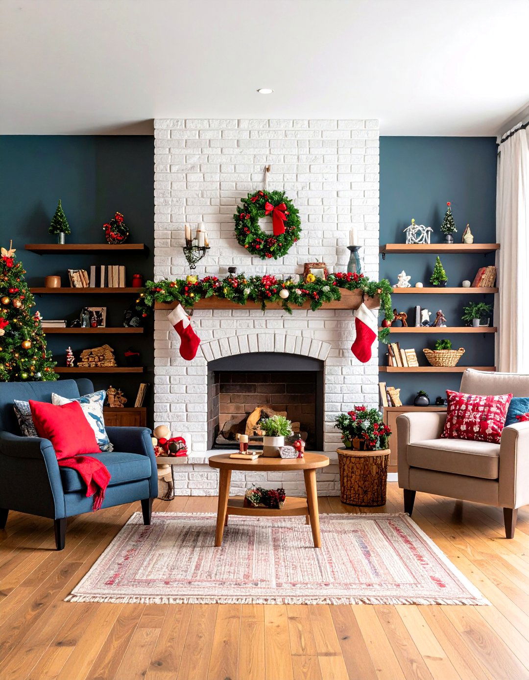 White Brick Fireplace with Seasonal Display Capabilities - 20 White Brick Fireplace Ideas