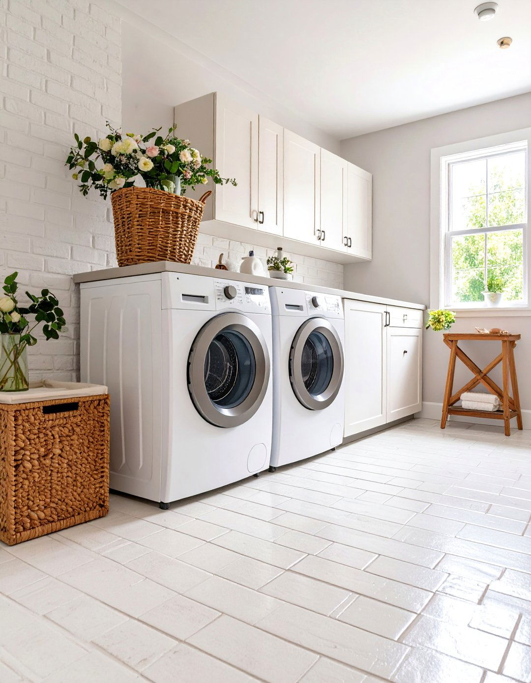 White Brick Floor Laundry Room Bright Spaces - 20 Brick Floor Laundry Room Ideas
