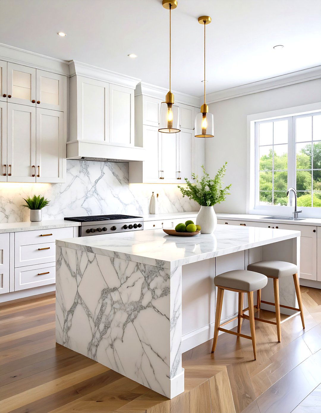 White Carrara Marble Slab Backsplash - 20 White Kitchen Backsplash Ideas
