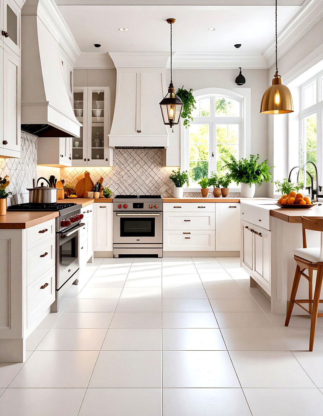 White Ceramic Kitchen Floor with Matte Finish - 20 White Kitchen Floor Ideas