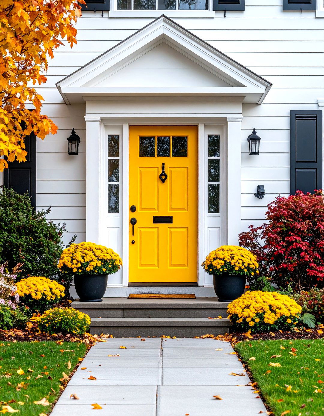 White Colonial Front Door with Sidelights - 20 White Front Door Ideas