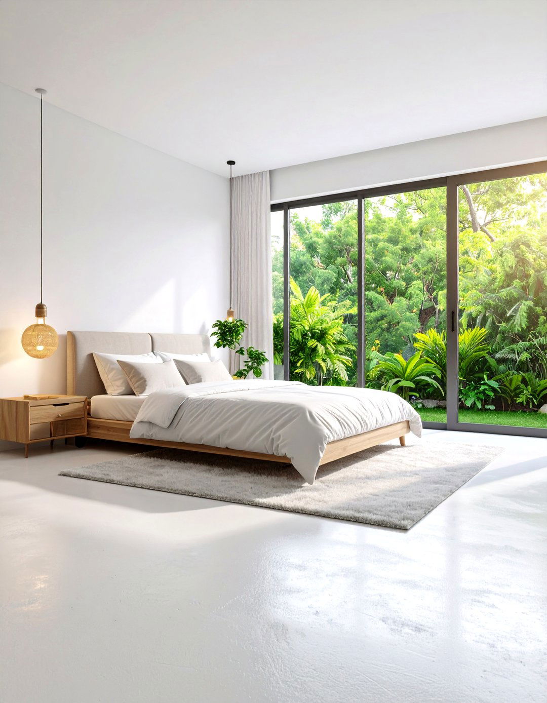 White Concrete Floor Bedroom with Bright Ambiance - 20 Concrete Floor Bedroom Ideas