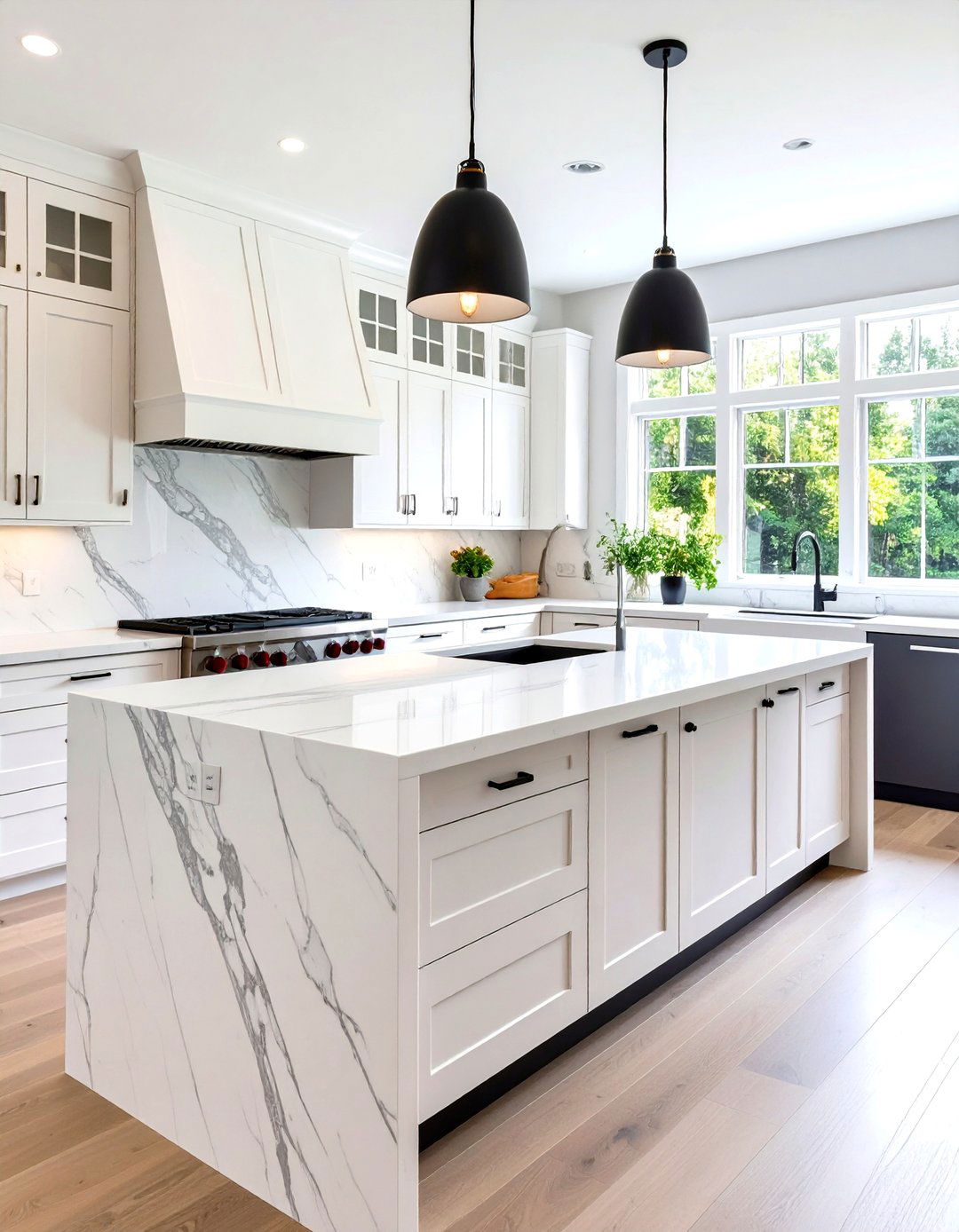White Countertops with Smoky Veining - 20 Grey and White Kitchen Ideas