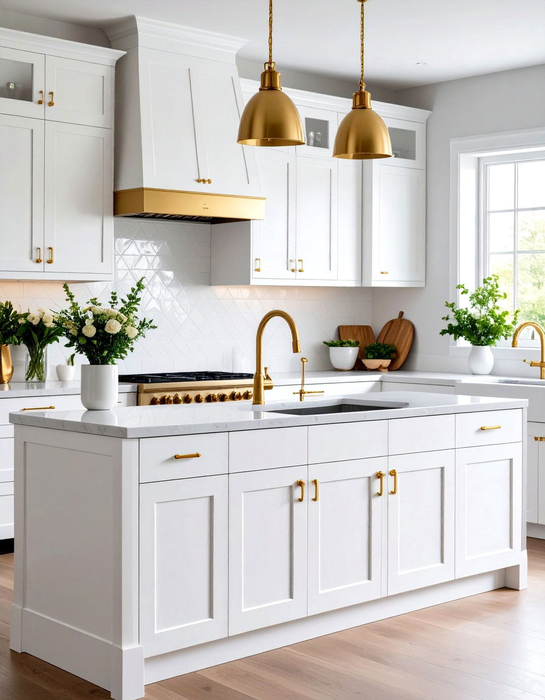 White Custom Cabinets With Unique Gold Hardware Designs - 20 White Kitchen Cabinets With Gold Hardwar