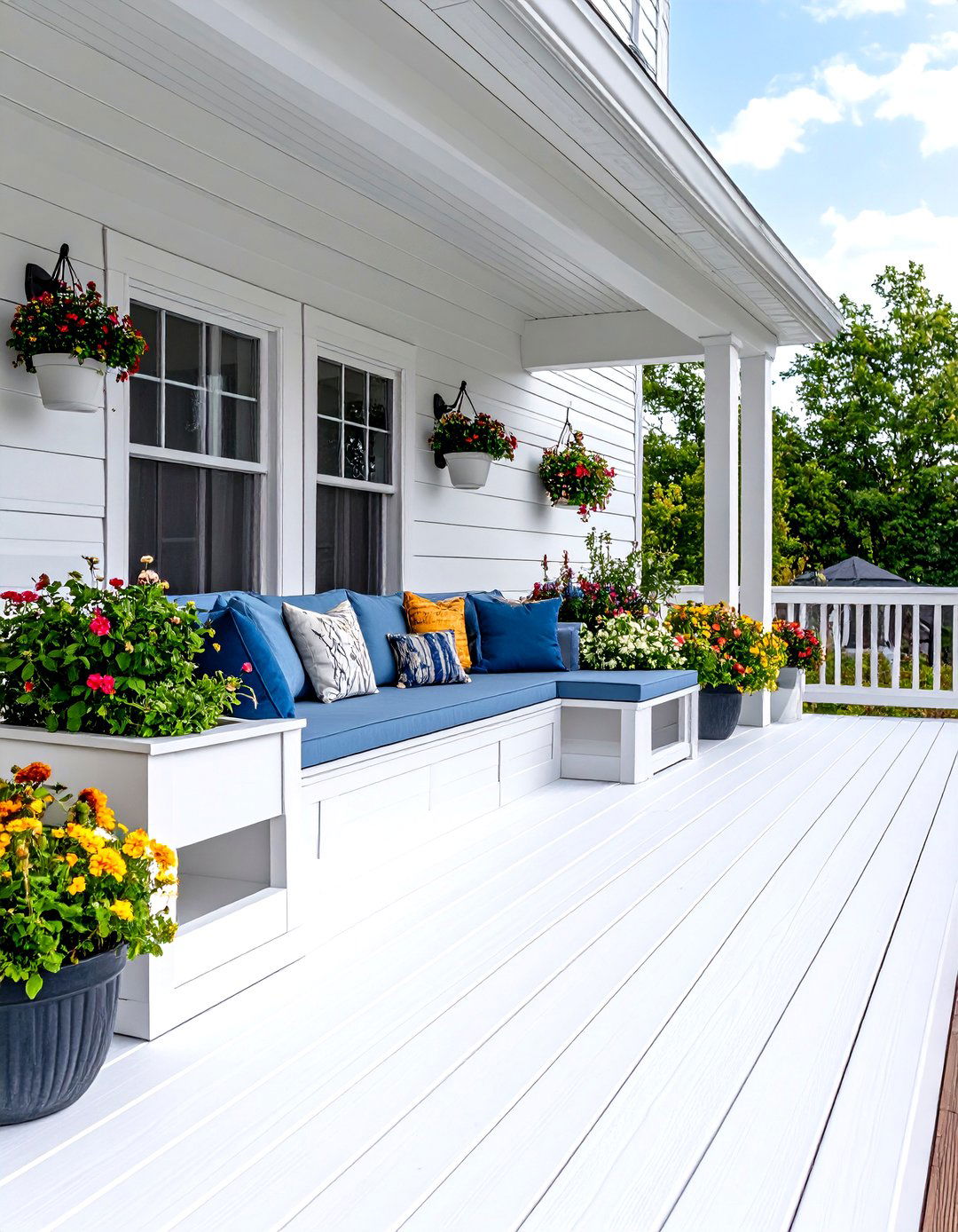 White Deck with Built in Seating and Storage Solutions - 20 White Deck Ideas