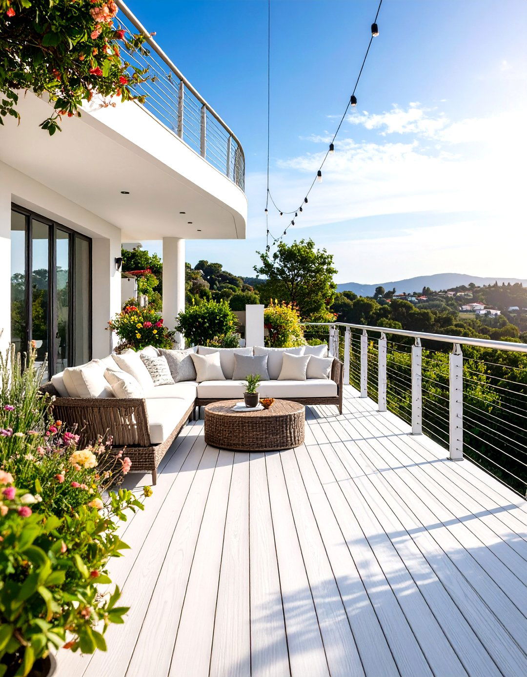 White Deck with Cable Railing System and Unobstructed Views - 20 White Deck Ideas