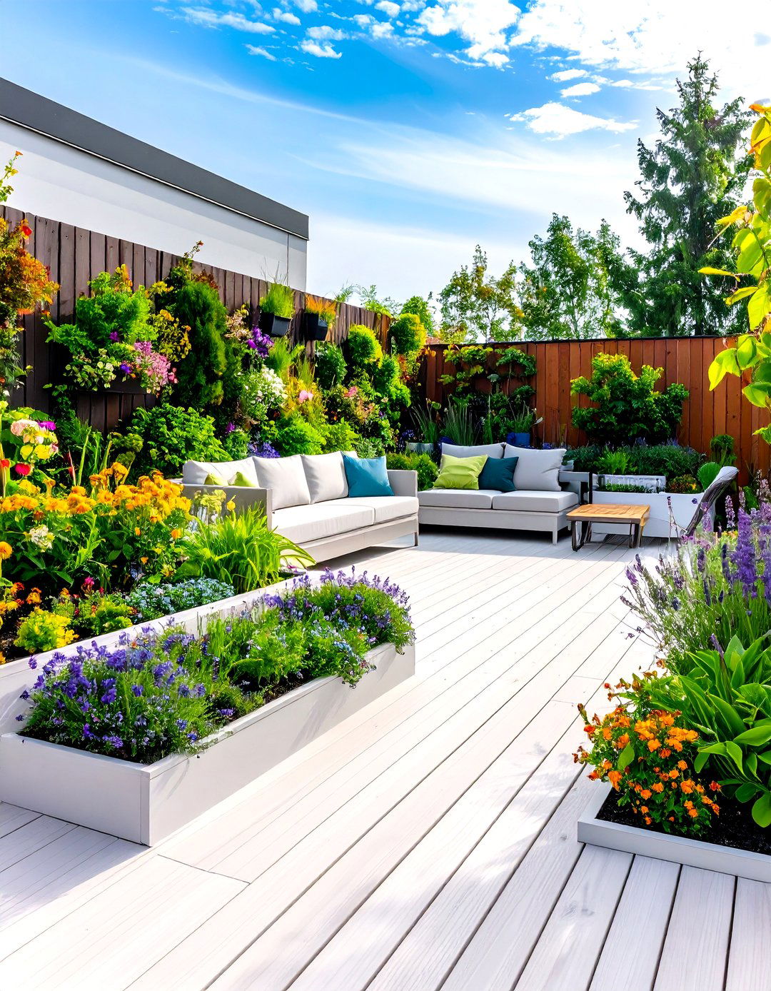 White Deck with Vertical Garden Elements and Green Living Walls - 20 White Deck Ideas