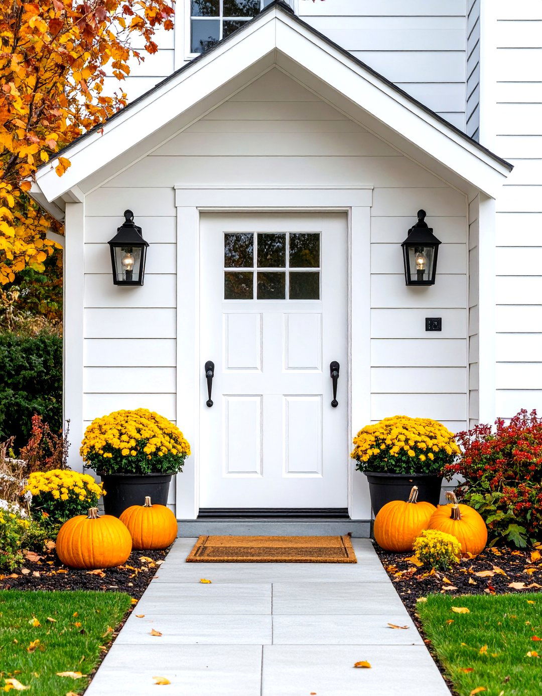 White Farmhouse Front Door with Black Hardware - 20 White Front Door Ideas