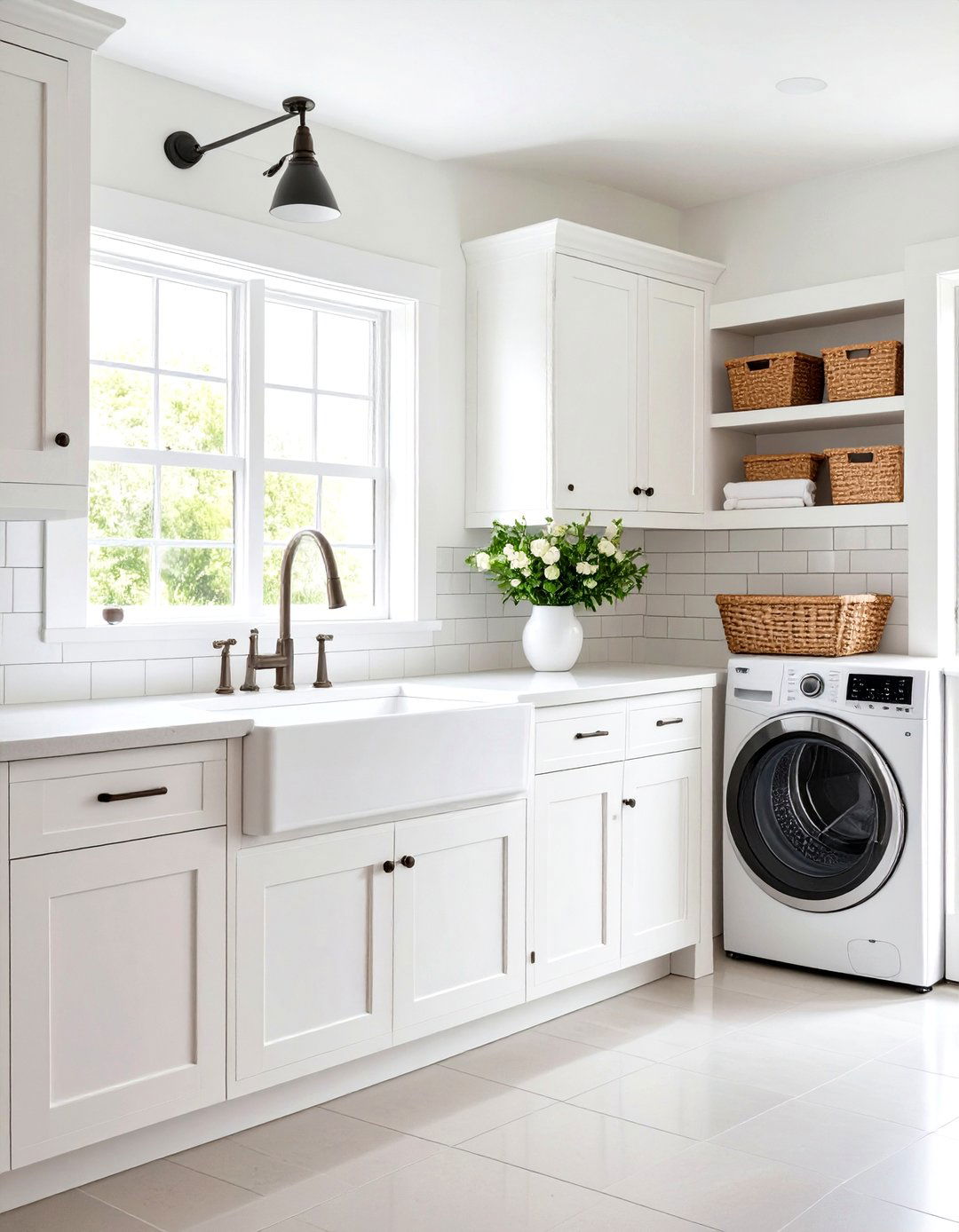 White Farmhouse Sink Laundry Room Design - 20 White Laundry Room Ideas