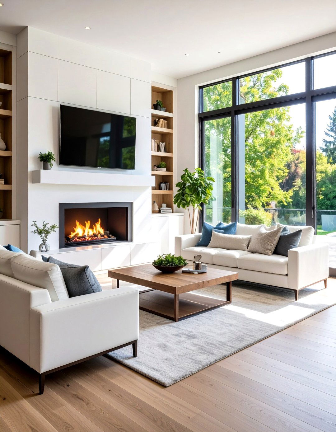 White Fireplace with Integrated Media Storage - 20 White Fireplace Ideas