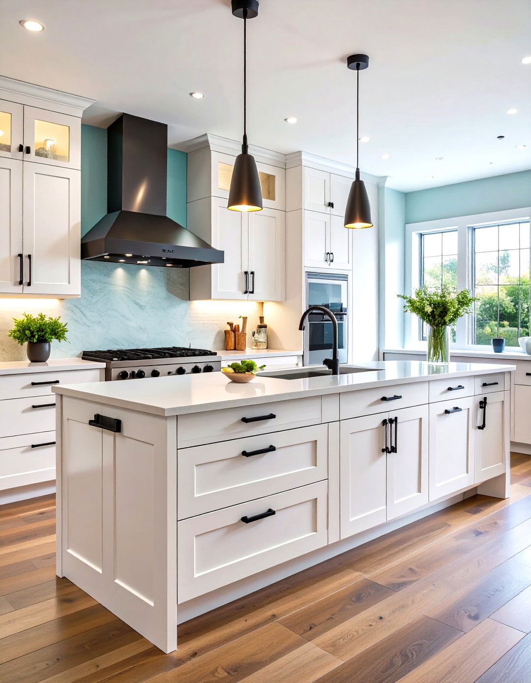 White Flat Slab Kitchen Cabinets with Ultra Modern Black Pulls - 20 White Kitchen Cabinets With Black Hardware
