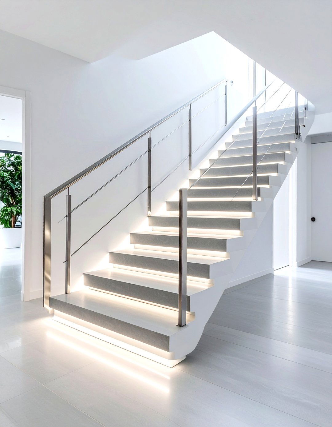White Floating Staircase with Grey Steps - 20 Grey and White House Interior Design Ideas