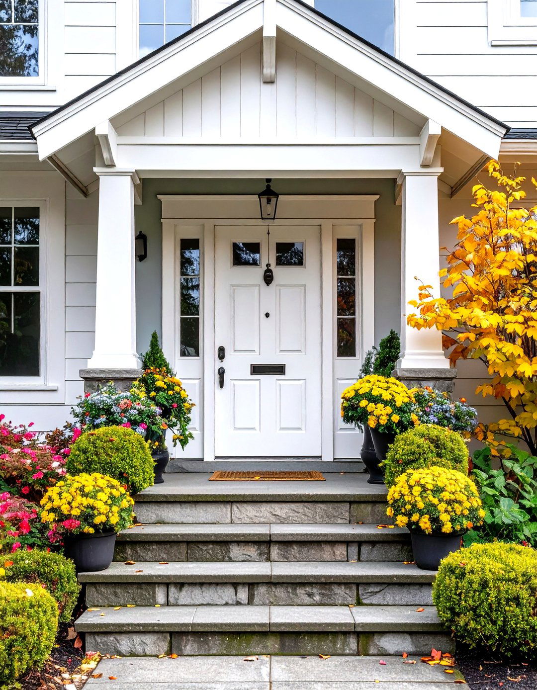White Front Door with Brass Hardware Accents - 20 White Front Door Ideas