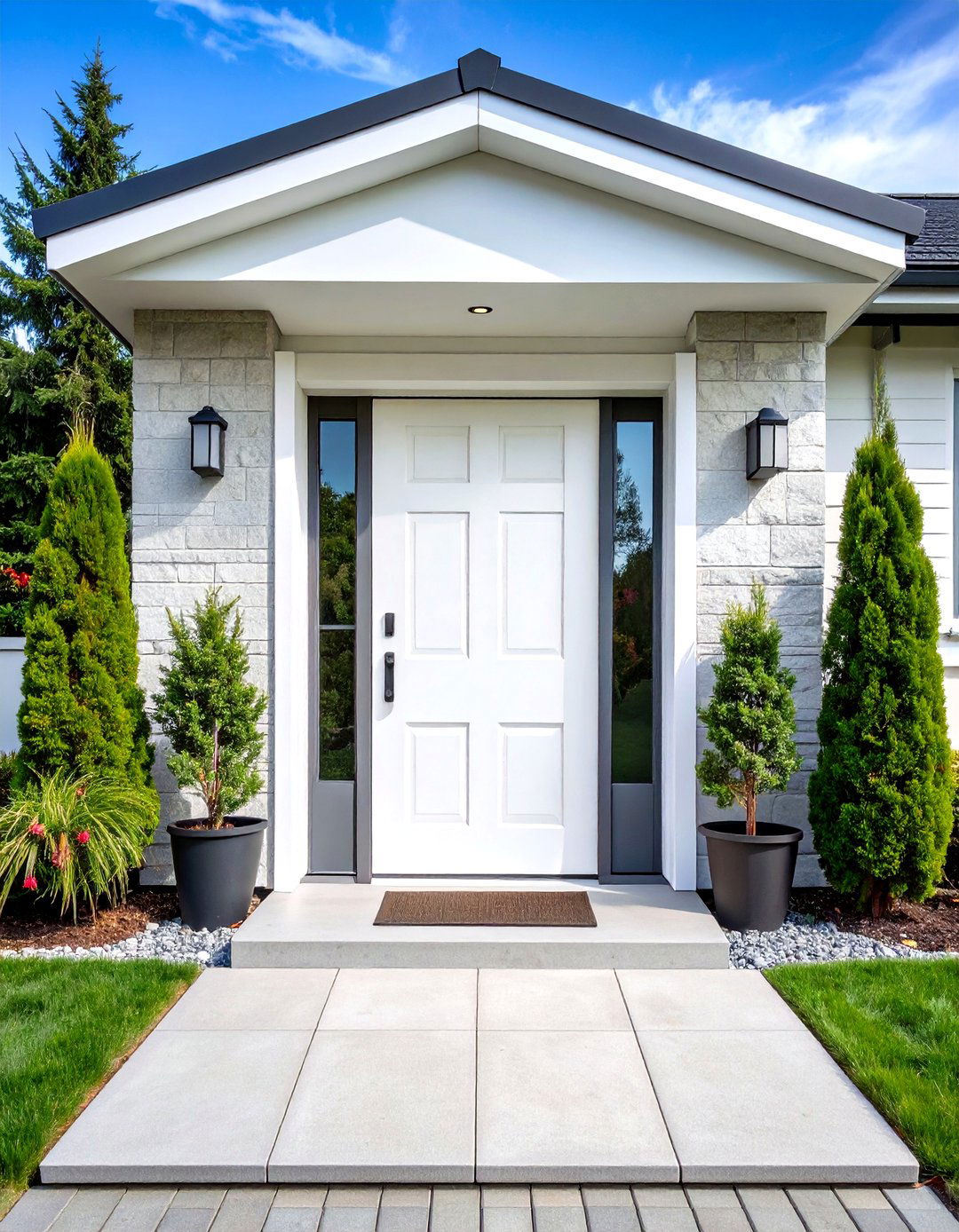 White Front Door with Side Panels and Transom - 20 White Front Door Ideas