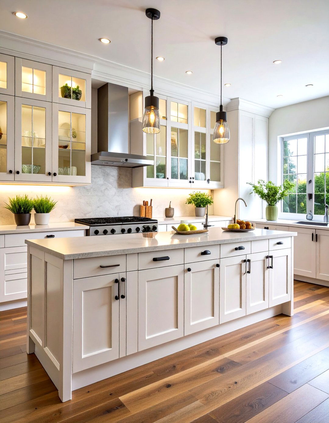 White Glass Front Kitchen Cabinets with Delicate Black Knobs - 20 White Kitchen Cabinets With Black Hardware