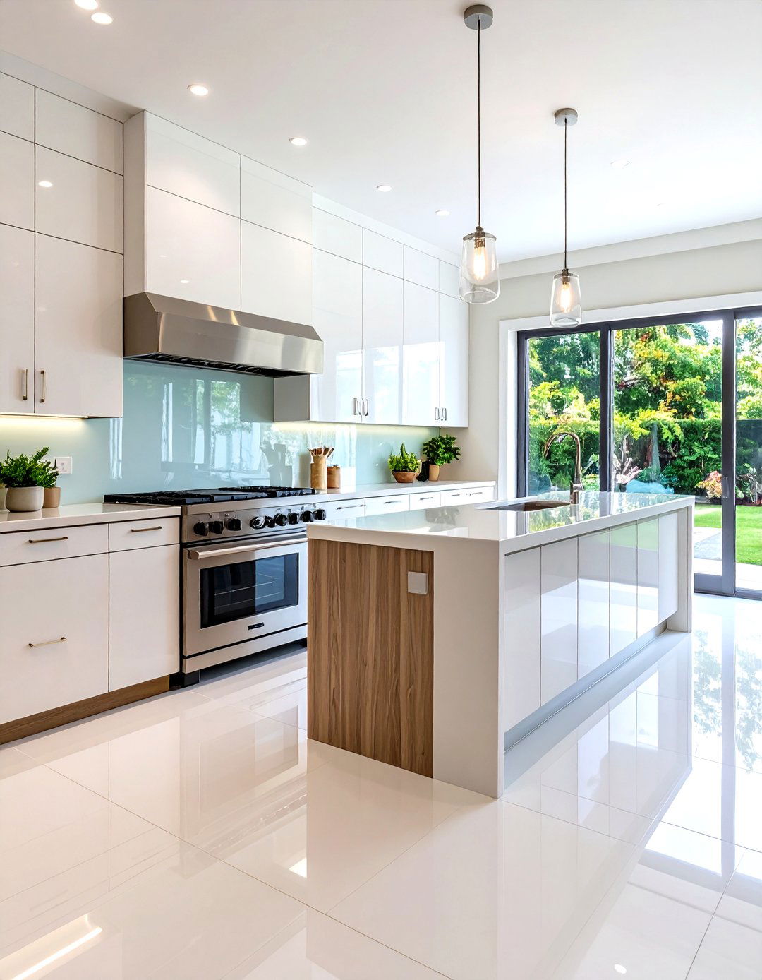 White Glossy Glass Tile Backsplash - 20 White Kitchen Backsplash Ideas