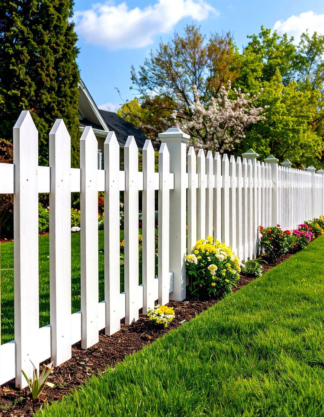 White Good Neighbor Privacy Fence with Symmetrical Design - 20 White Privacy Fence Ideas