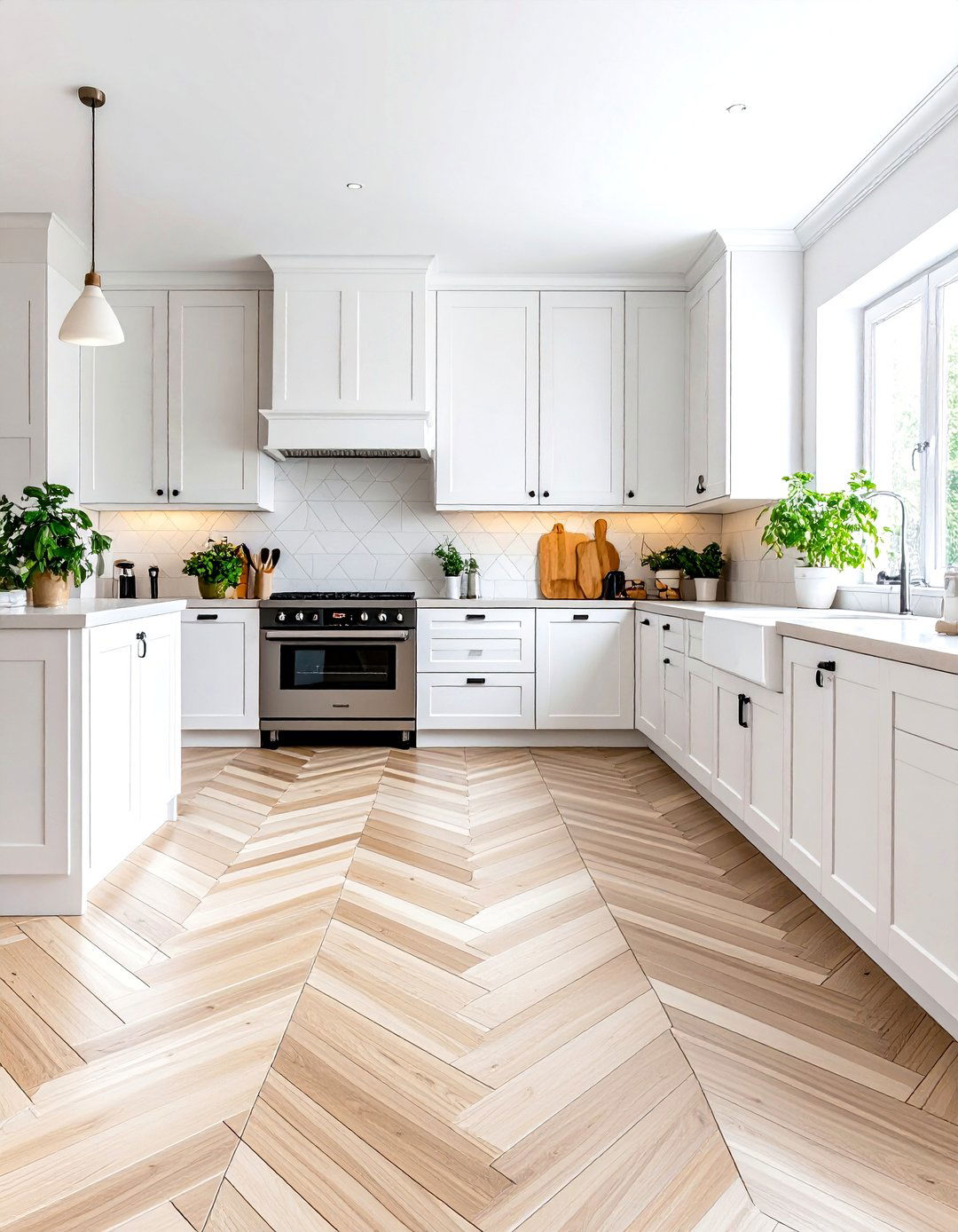 White Herringbone Kitchen Floor Pattern - 20 White Kitchen Floor Ideas