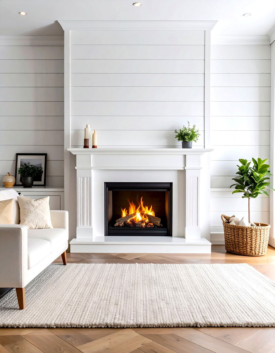 White Horizontal Shiplap Fireplace Wall - 20 White Fireplace Ideas