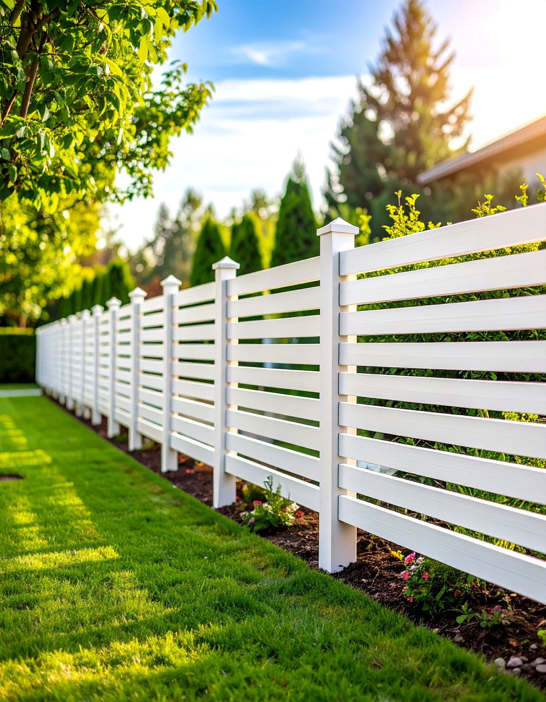 White Horizontal Slat Privacy Fence with Contemporary Appeal - 20 White Privacy Fence Ideas