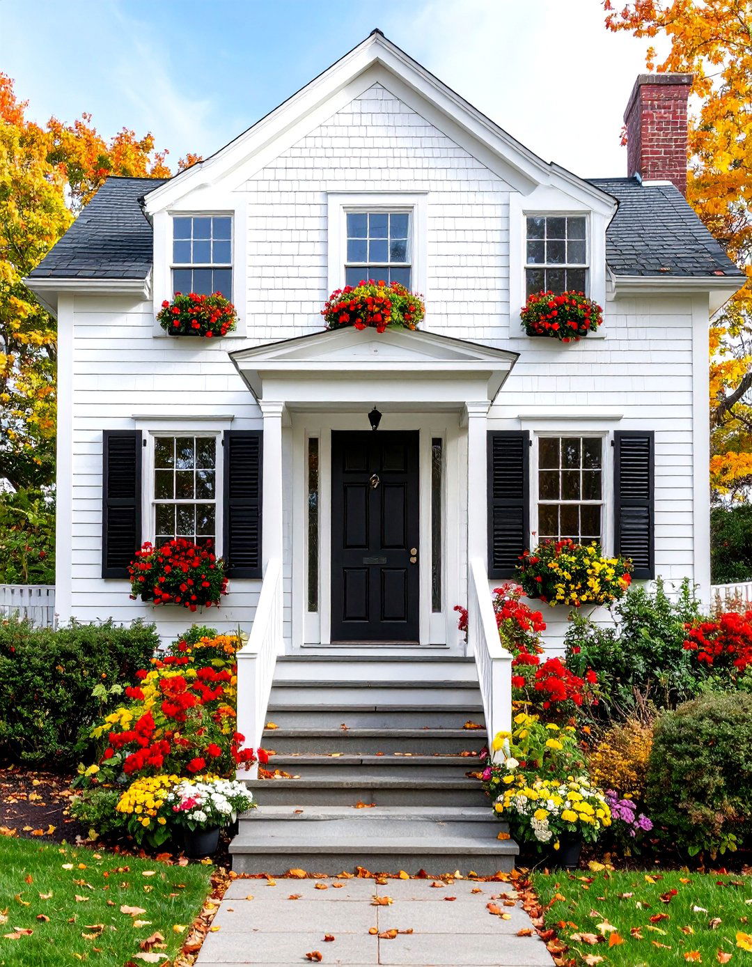 White House Cape Cod with Black Shutter Matched Door - 20 White House Ideas With Black Doors
