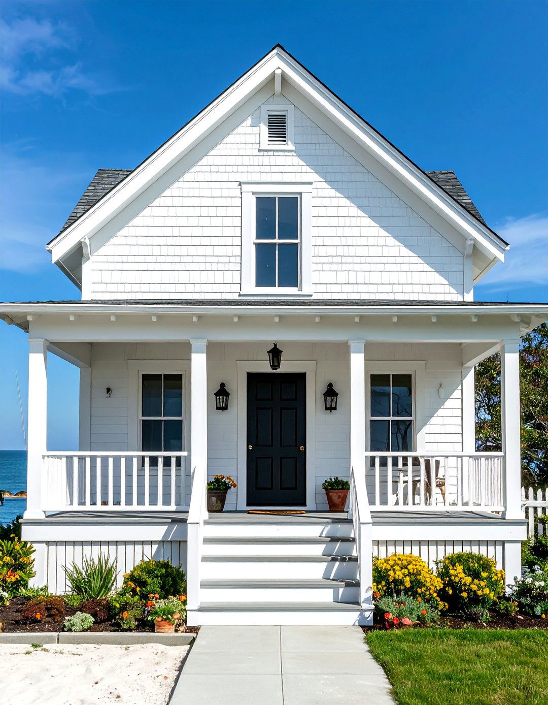 White House Coastal Style with Black Board and Batten Door - 20 White House Ideas With Black Doors