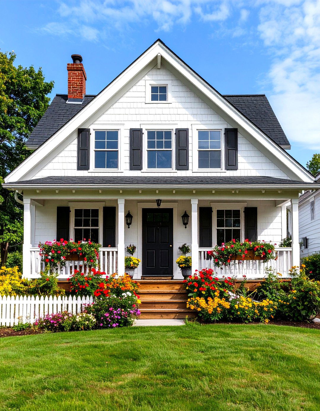 White House Cottage Style with Black Half Glass Door - 20 White House Ideas With Black Doors