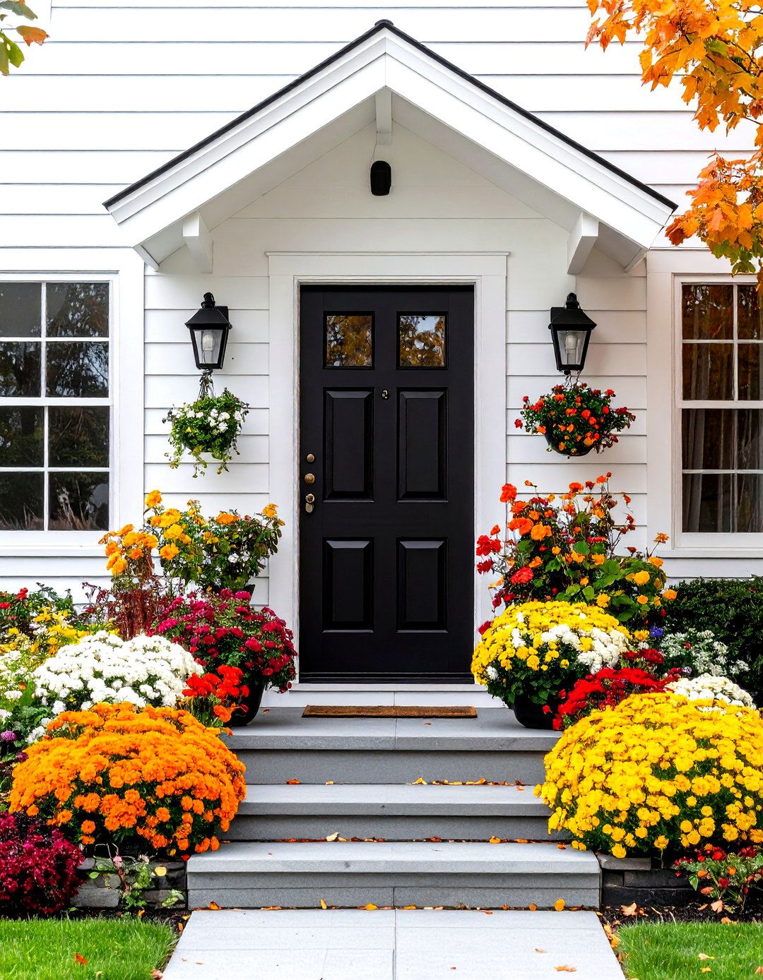 White House Eclectic with Black Statement Door - 20 White House Ideas With Black Doors