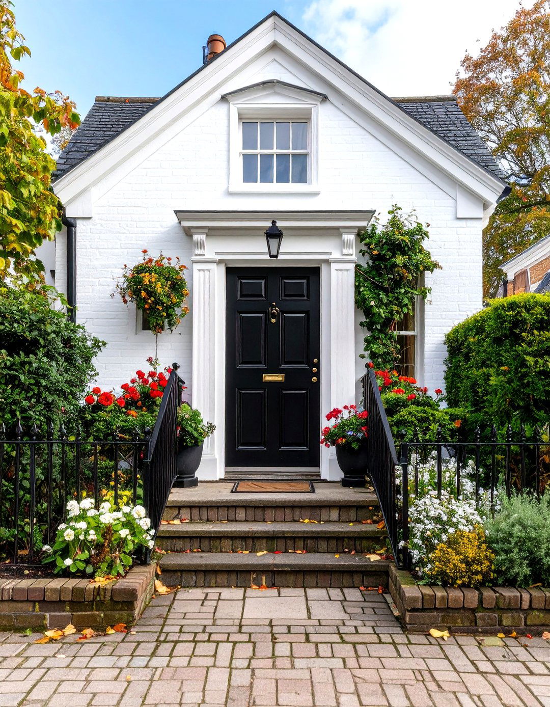 White House Georgian Style with Black Symmetrical Door - 20 White House Ideas With Black Doors