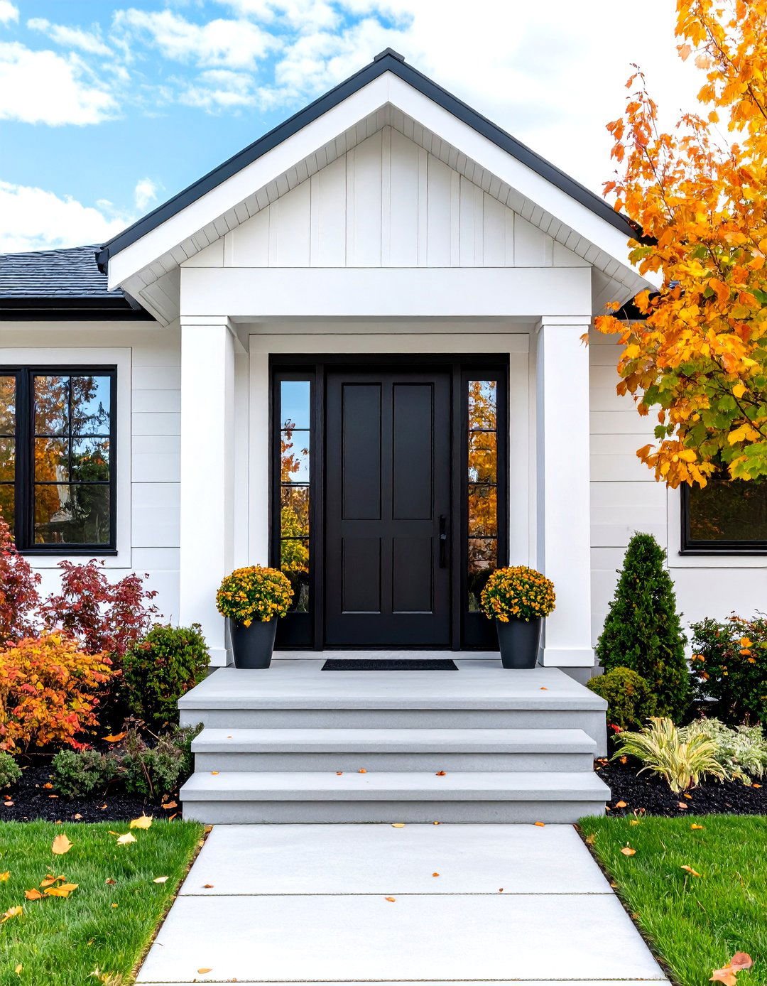 White House Industrial with Black Steel Frame Door - 20 White House Ideas With Black Doors