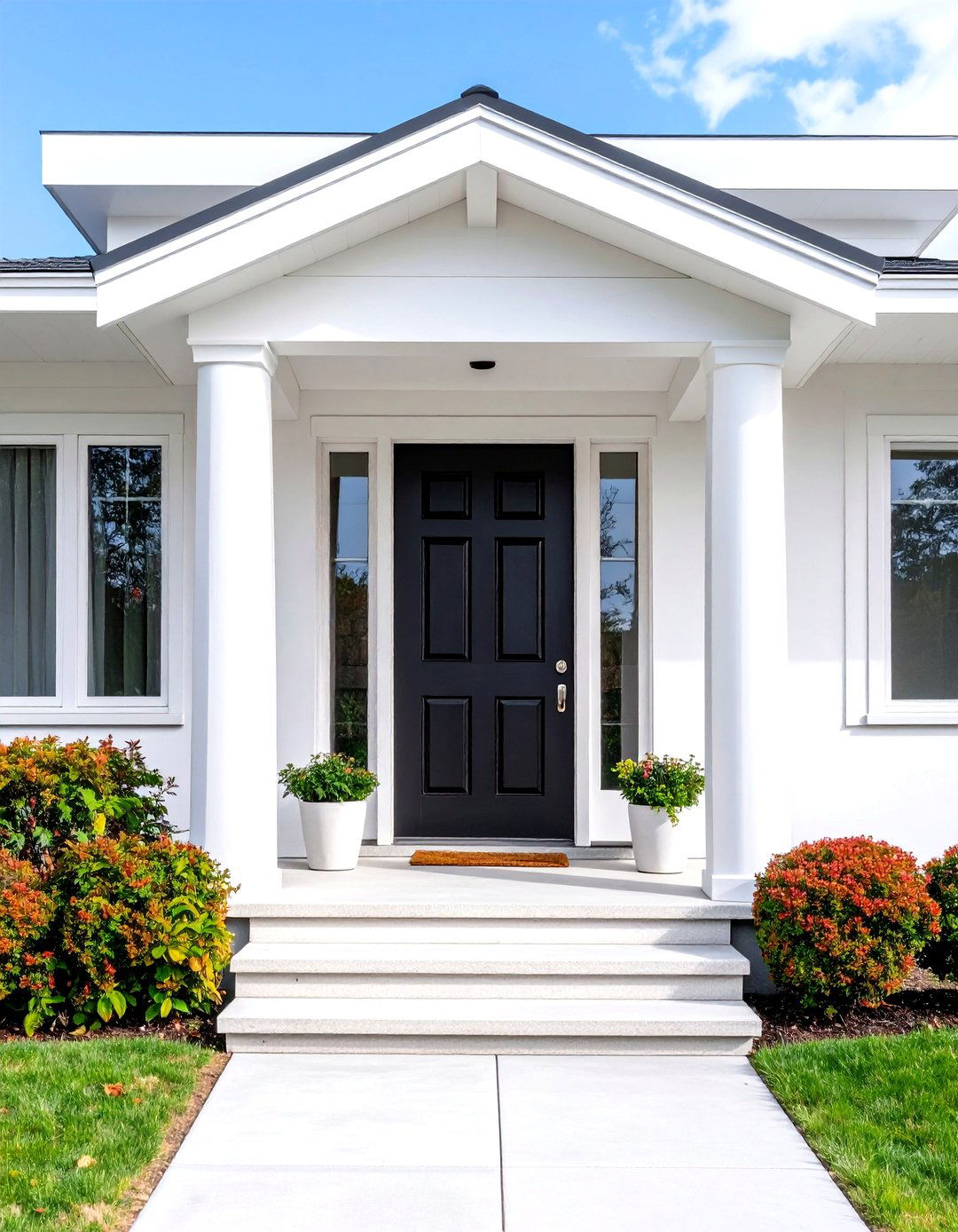 White House Mid Century Modern with Black Minimalist Door - 20 White House Ideas With Black Doors
