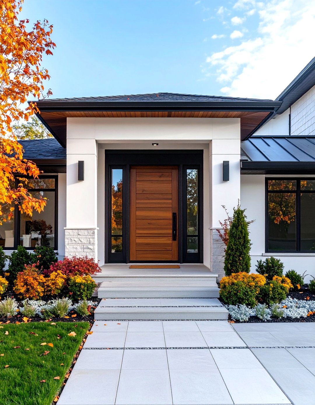 White House Transitional with Black Metal and Wood Door - 20 White House Ideas With Black Doors