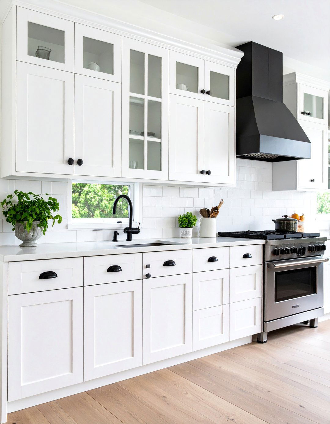 White Inset Kitchen Cabinets with Traditional Black Bin Pulls - 20 White Kitchen Cabinets With Black Hardware