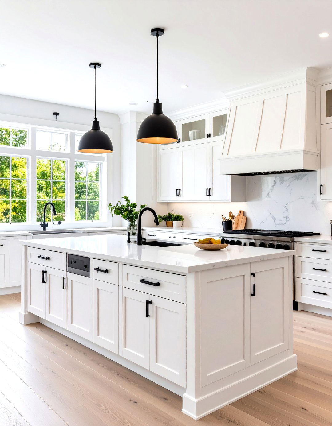 White Kitchen Cabinet Islands with Statement Black Hardware - 20 White Kitchen Cabinets With Black Hardware