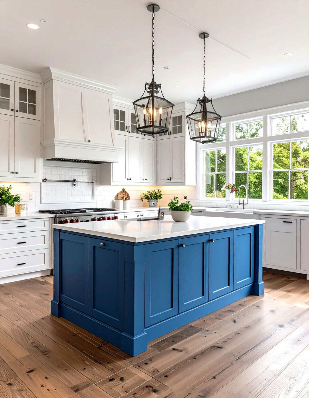 White Kitchen Cabinets with Blue Gray Island for Transitional Kitchens - 20 White Kitchen Cabinets With Blue Island