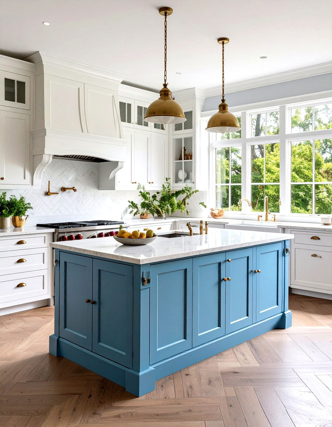 White Kitchen Cabinets with Blue Island and Black Hardware Contrast - 20 White Kitchen Cabinets With Blue Island