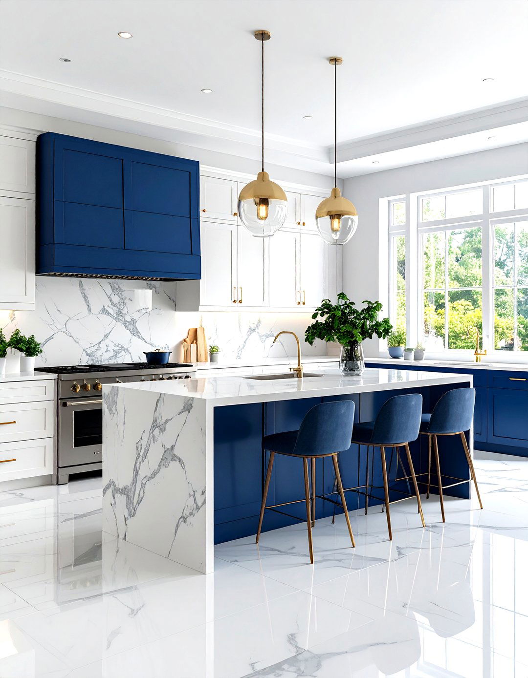 White Kitchen Cabinets with Blue Island and Mixed Metal Finishes - 20 White Kitchen Cabinets With Blue Island