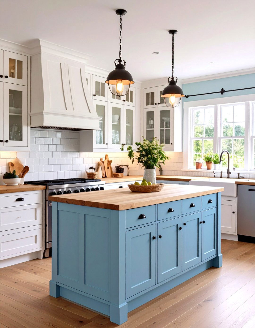 White Kitchen Cabinets with Deep Blue Island and Marble Countertops - 20 White Kitchen Cabinets With Blue Island