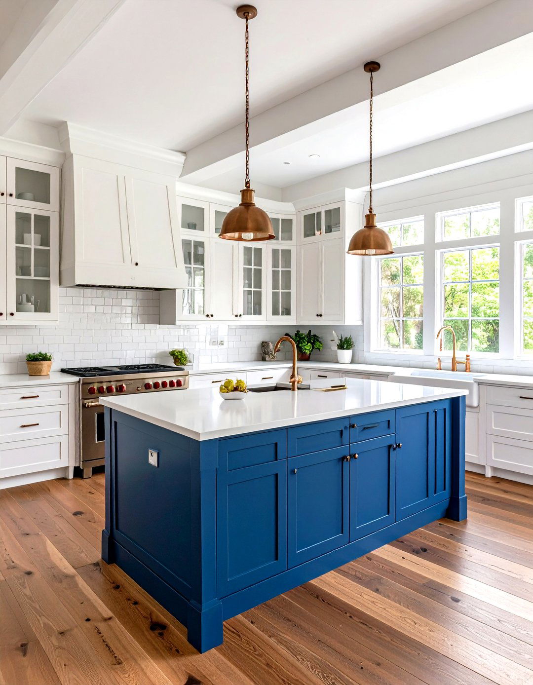 White Kitchen Cabinets with Sherwin Williams Naval Contemporary Style - 20 White Kitchen Cabinets With Blue Island